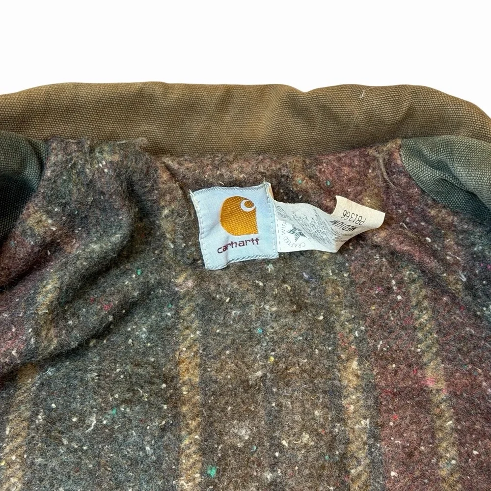 VTG Carhartt Jacket PB1366 Green Blanket Lined Barn Coat Chore Medium Made In US
